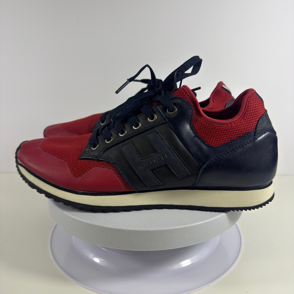 Tommy Hilfiger Mens Red Navy Blue Mesh Low Top Runner Sneakers Shoes 11 - Picture 2 of 14